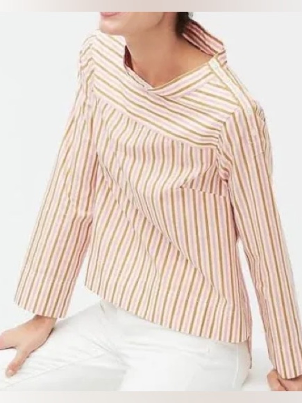 J. Crew 8 Striped Pink & Cream Long-Sleeve Women's Top